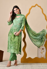 Green Ombre Dyed Crepe Embroidered Suit - Set of 3