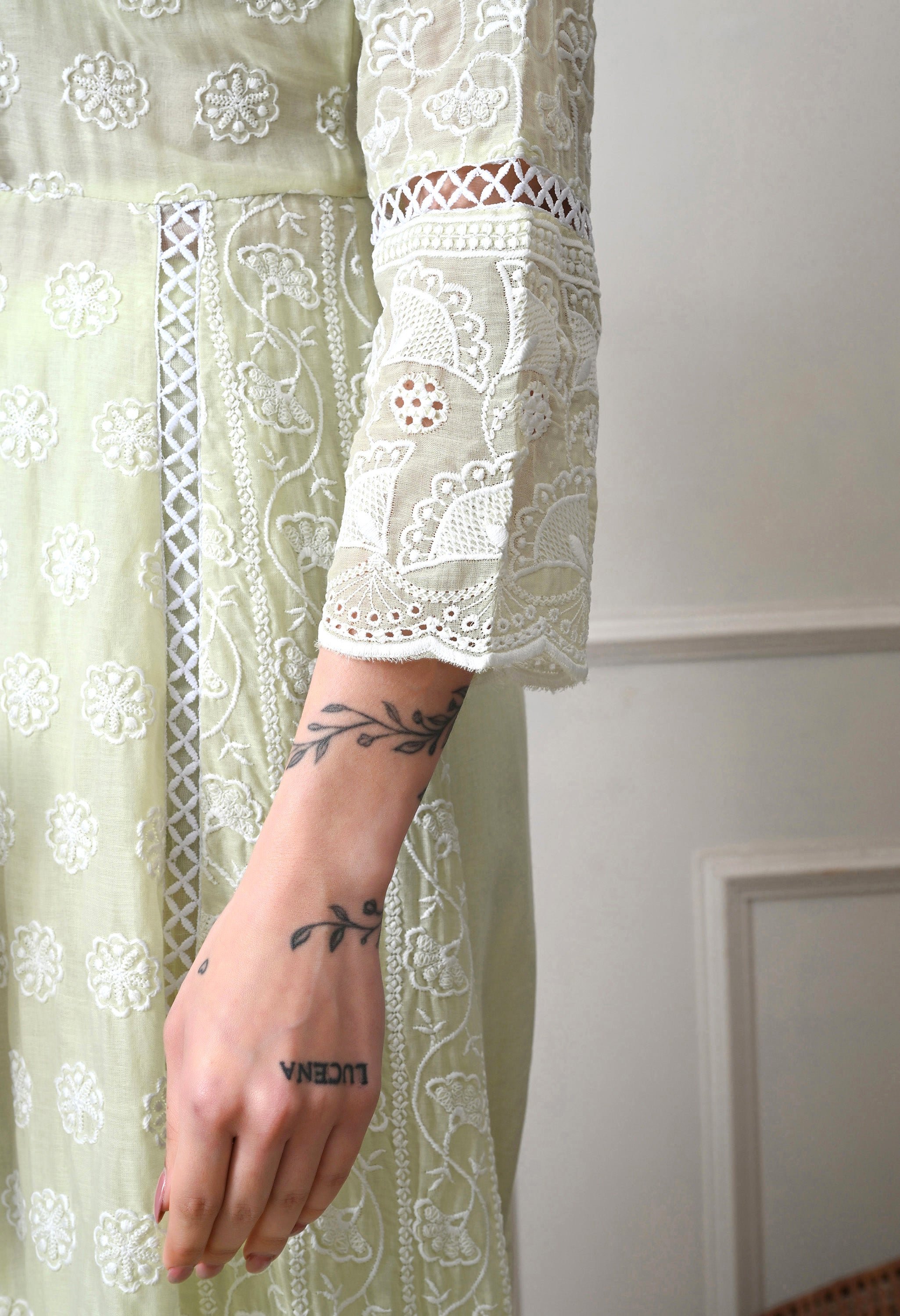 Lime Green Pure Mul Cotton Chikankari Suit- Set of 3