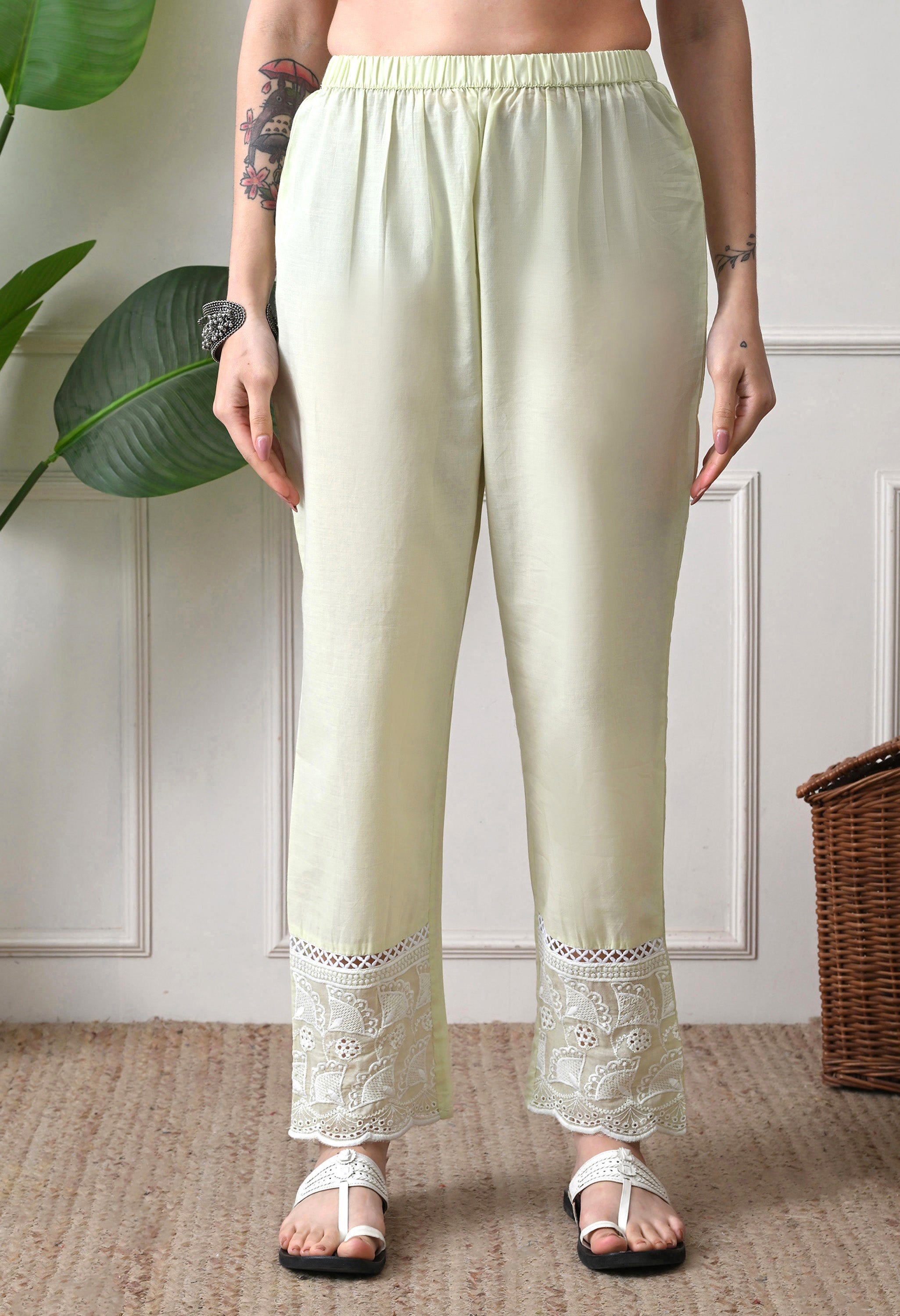 Lime Green Pure Mul Cotton Chikankari Suit- Set of 3