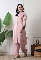 Dusty Rose Premium Tissue Silk Sequin-embroidered Kurta Set- Set of 2