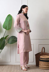 Dusty Rose Premium Tissue Silk Sequin-embroidered Kurta Set- Set of 2