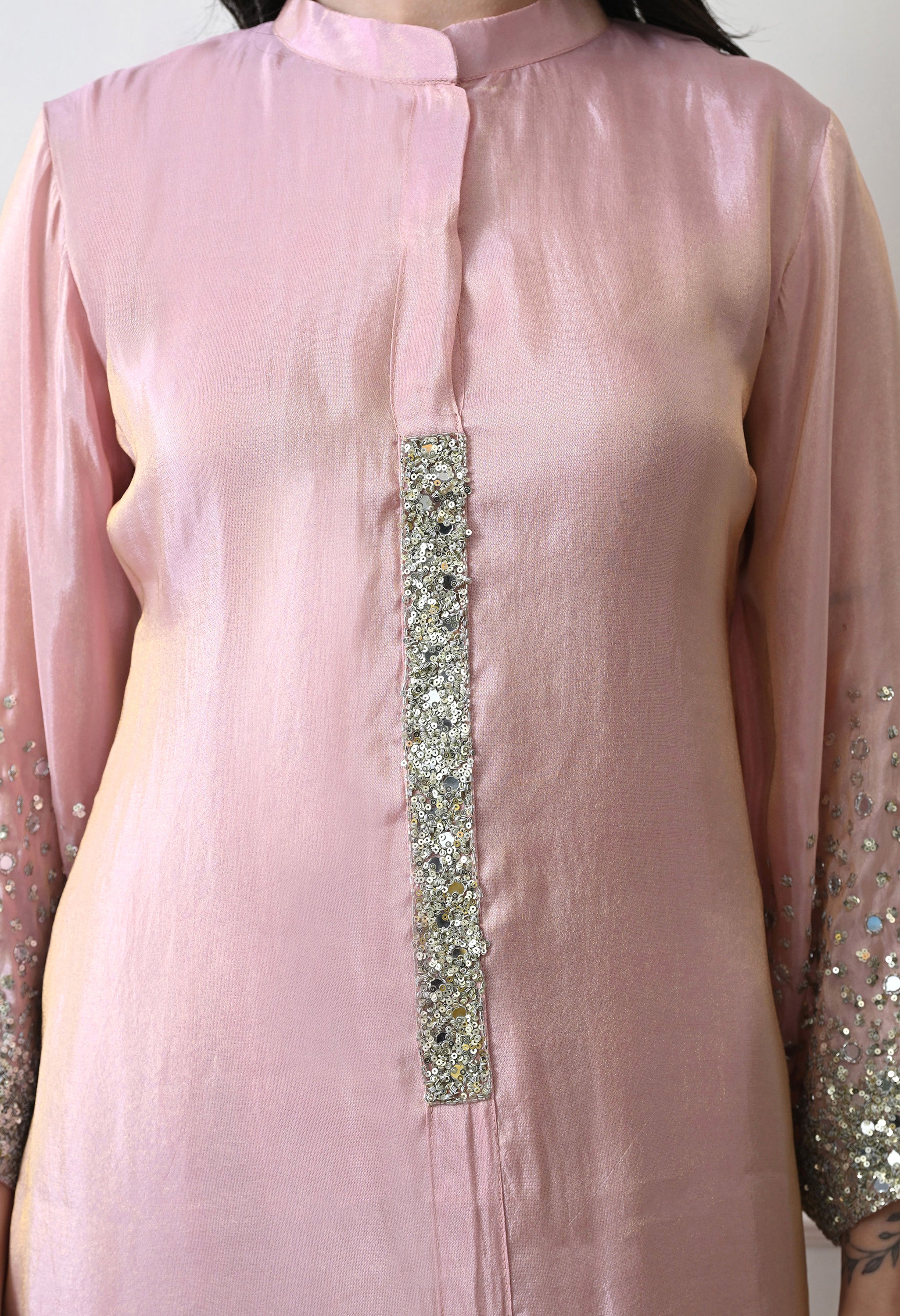 Dusty Rose Premium Tissue Silk Sequin-embroidered Kurta Set- Set of 2