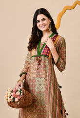 Luxurious Beige Muslin Silk Set with Brocade Banarasi Neckline and Tassels - Set of 2