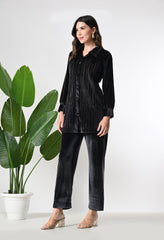 Steel Grey Velvet Coord Set With Beautiful Printex and Beads Work- Set of 2