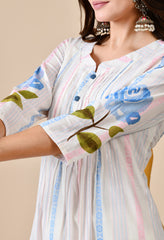 Multicolor A-line Hand-Painted Mul Cotton Kurta with Pants - Set of 2.