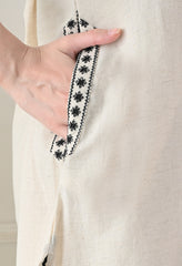 Cream Black Cotton Embroidered Co-ord Set- Set of 2