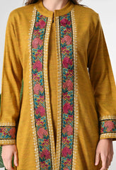 Mustard Woolen set with Detachable Kashmiri Embroidered Jacket - Set of 3