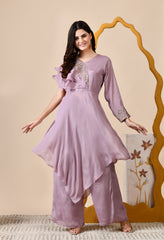 Lavender Chinon Sequin Zari Embroidered Indo-Western Set - Set of 2