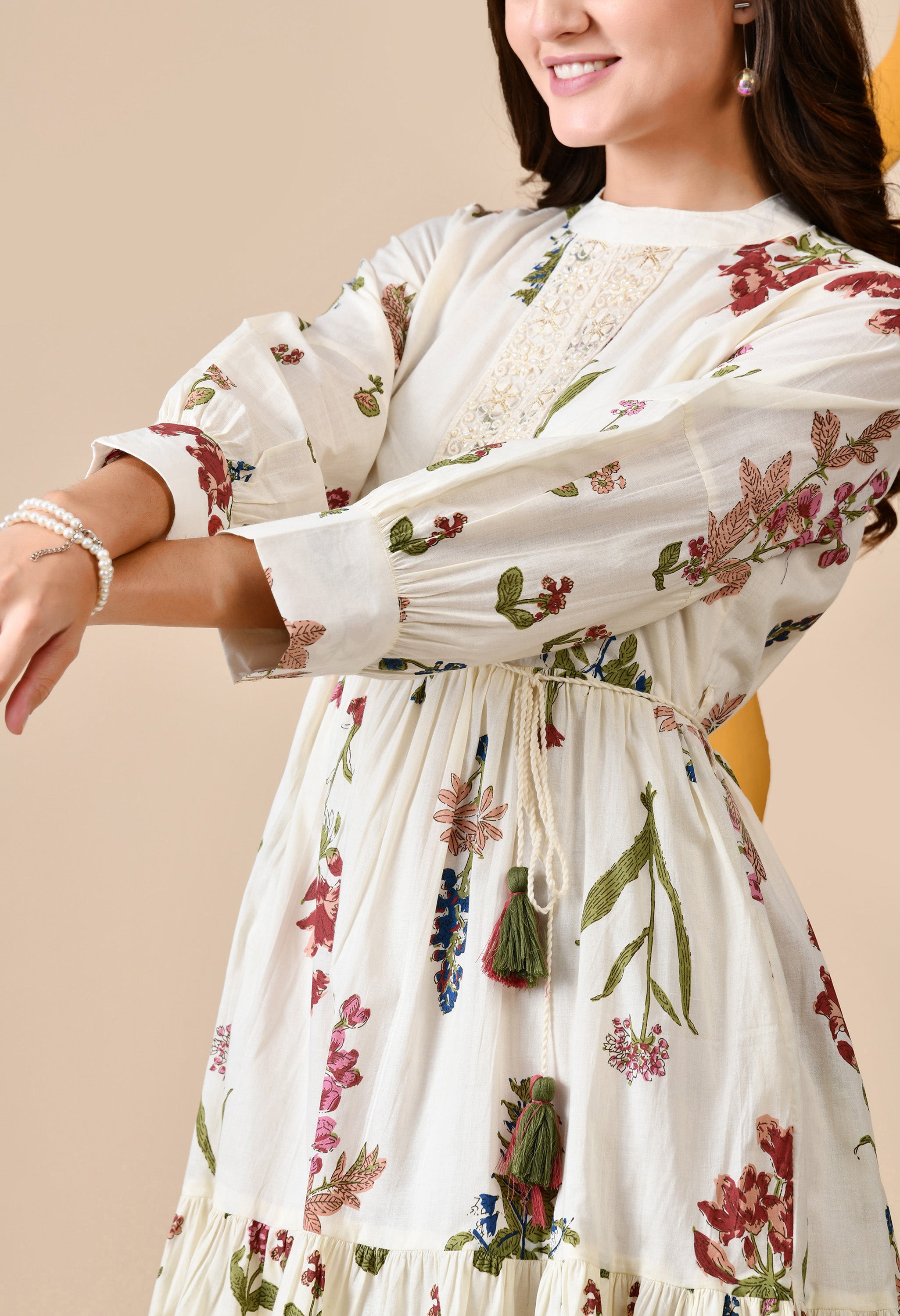 Boho Breeze Embroidered Mul Cotton Short Dress
