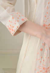 Cream Orange Cotton Chikankari Embroidered A-Line Suit-Set of 3