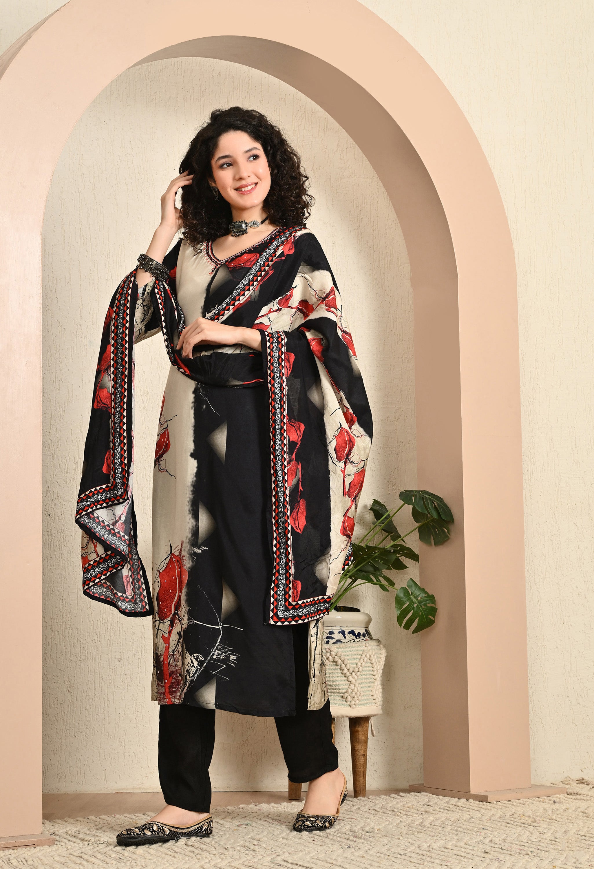 Black Muslin Suit with Handwork Detailing - Set of 3