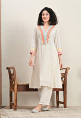 Neon Off-White Lenzing Silk A-Line Tunic with Pants - Set of 2