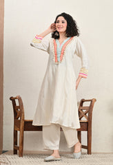 Neon Off-White Lenzing Silk A-Line Tunic with Pants - Set of 2