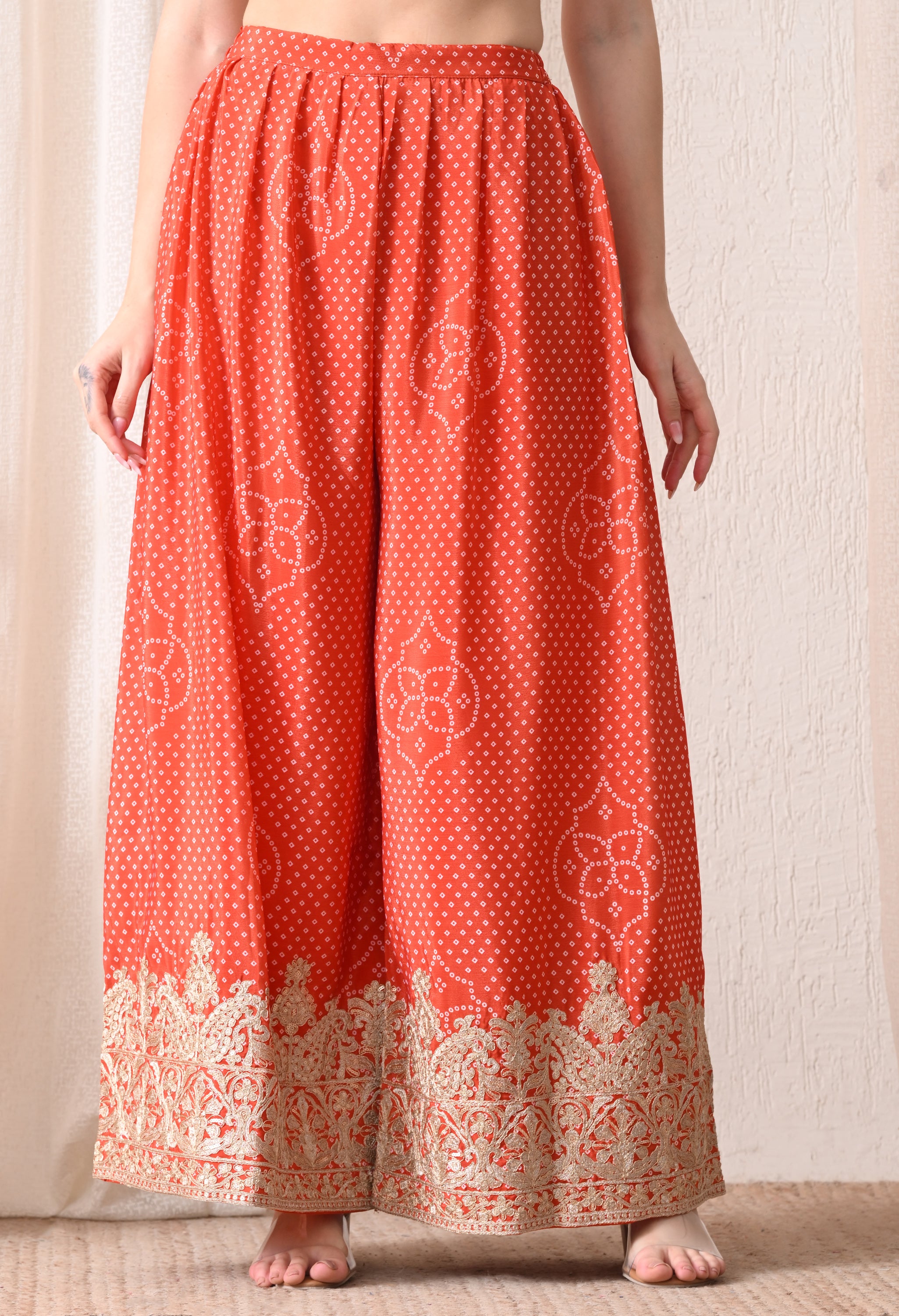 Orange Pink Ombre Chinon Zari Embroidery Sharara Suit- Set of 3