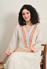 Neon Off-White Lenzing Silk A-Line Tunic with Pants - Set of 2