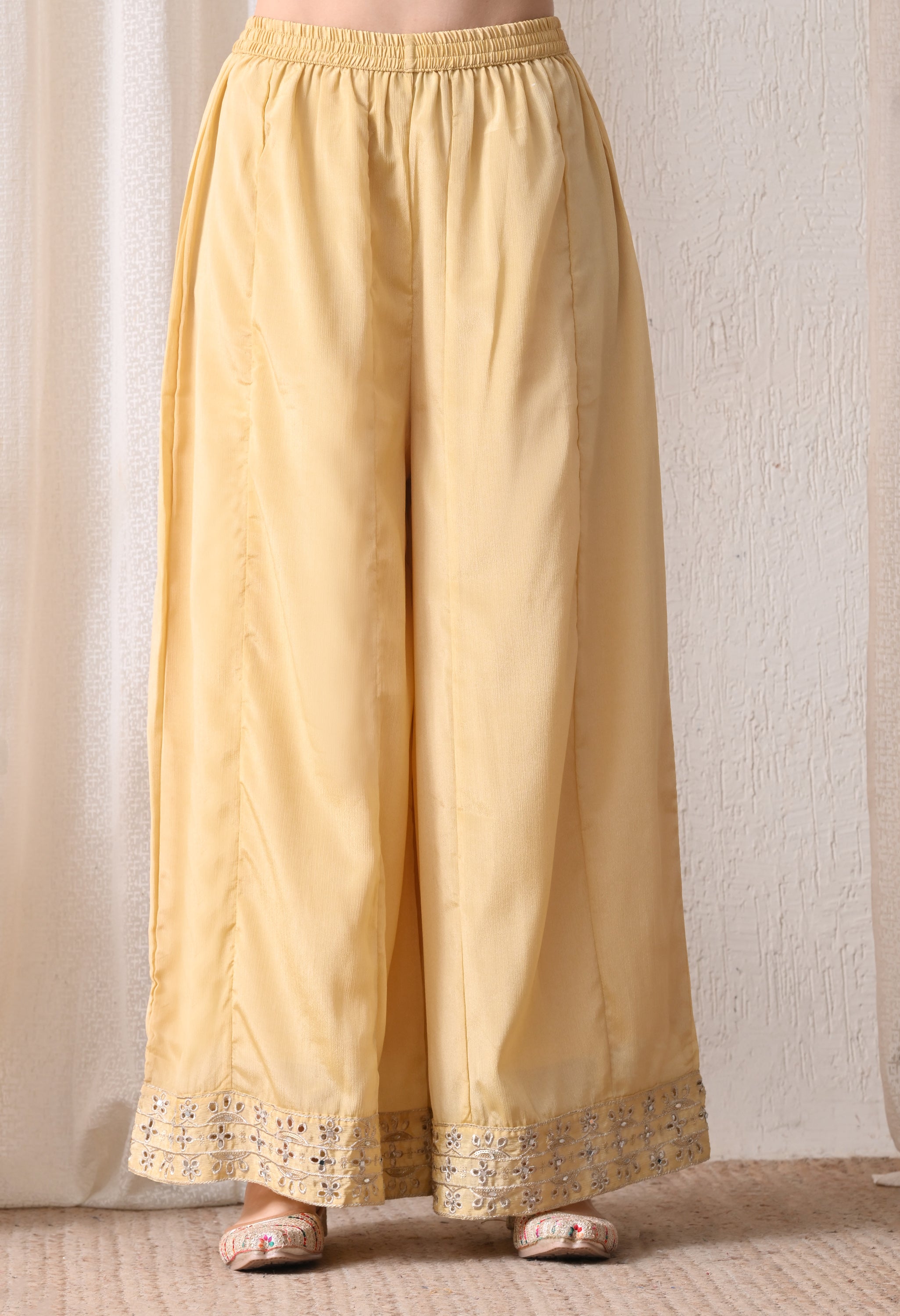 Lemon Chinon Zari Sequin Cut Work Sharara Suit- Set of 3