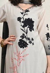Cream Printed Muslin Sequins Embroidered suit - Set of 3