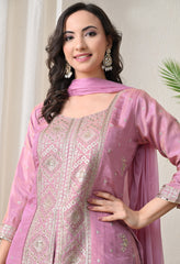 Lavender Shimmer Silk Zari Embroidered Indo-Western Set -Set of 3