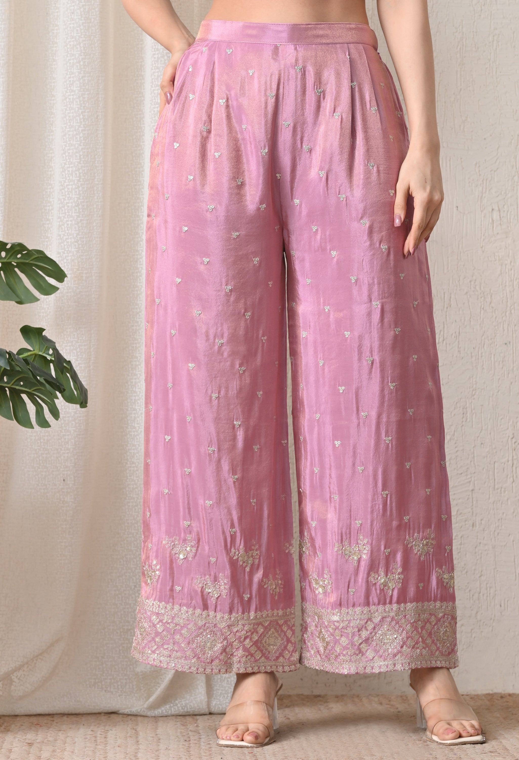 Lavender Shimmer Silk Zari Embroidered Indo-Western Set -Set of 3
