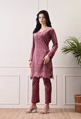 Indo-Western Onion Color Suit with Beads Work - 2 Piece Set