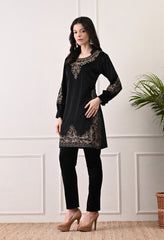 Black Indo-Western Velvet Suit with Tilla and Bead Work - 2 Piece Set