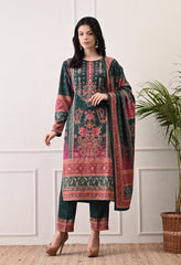 Green with Pink Ombre Digital Print Suit with Zari Work Detailing - Set of 3