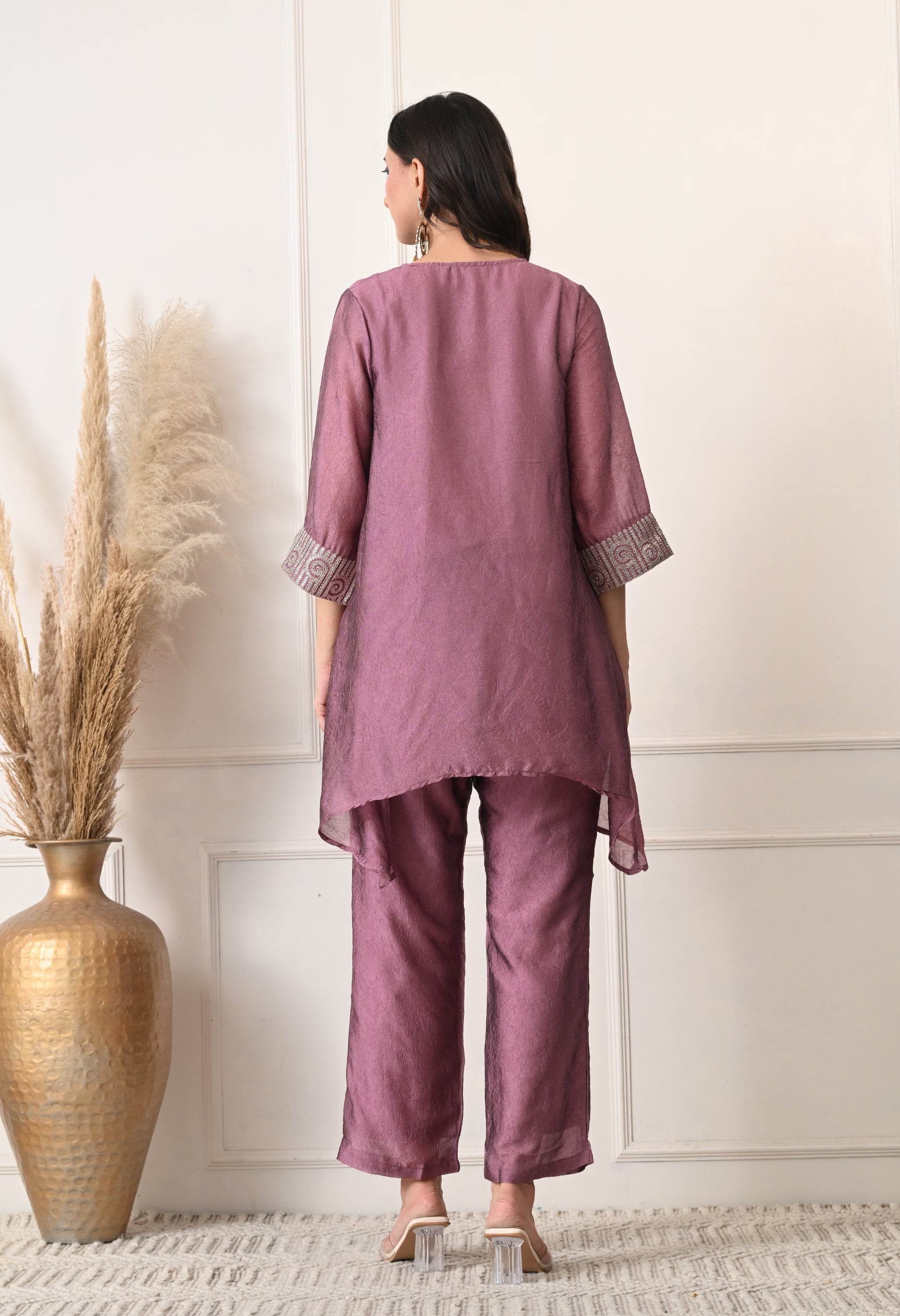Blush Pink Crush Silk Sequin Work Co-ord Set- Set of 2