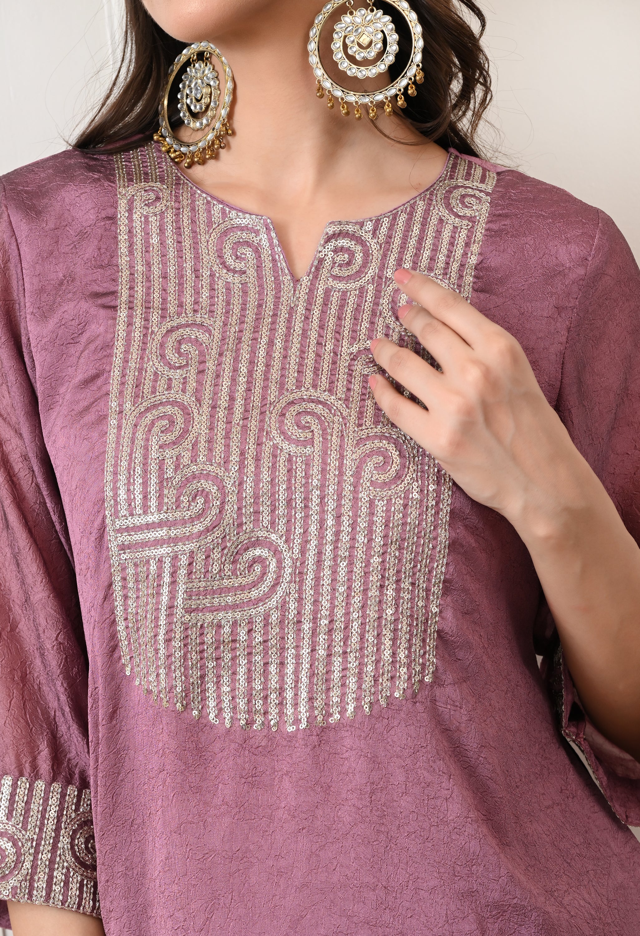 Blush Pink Crush Silk Sequin Work Co-ord Set- Set of 2