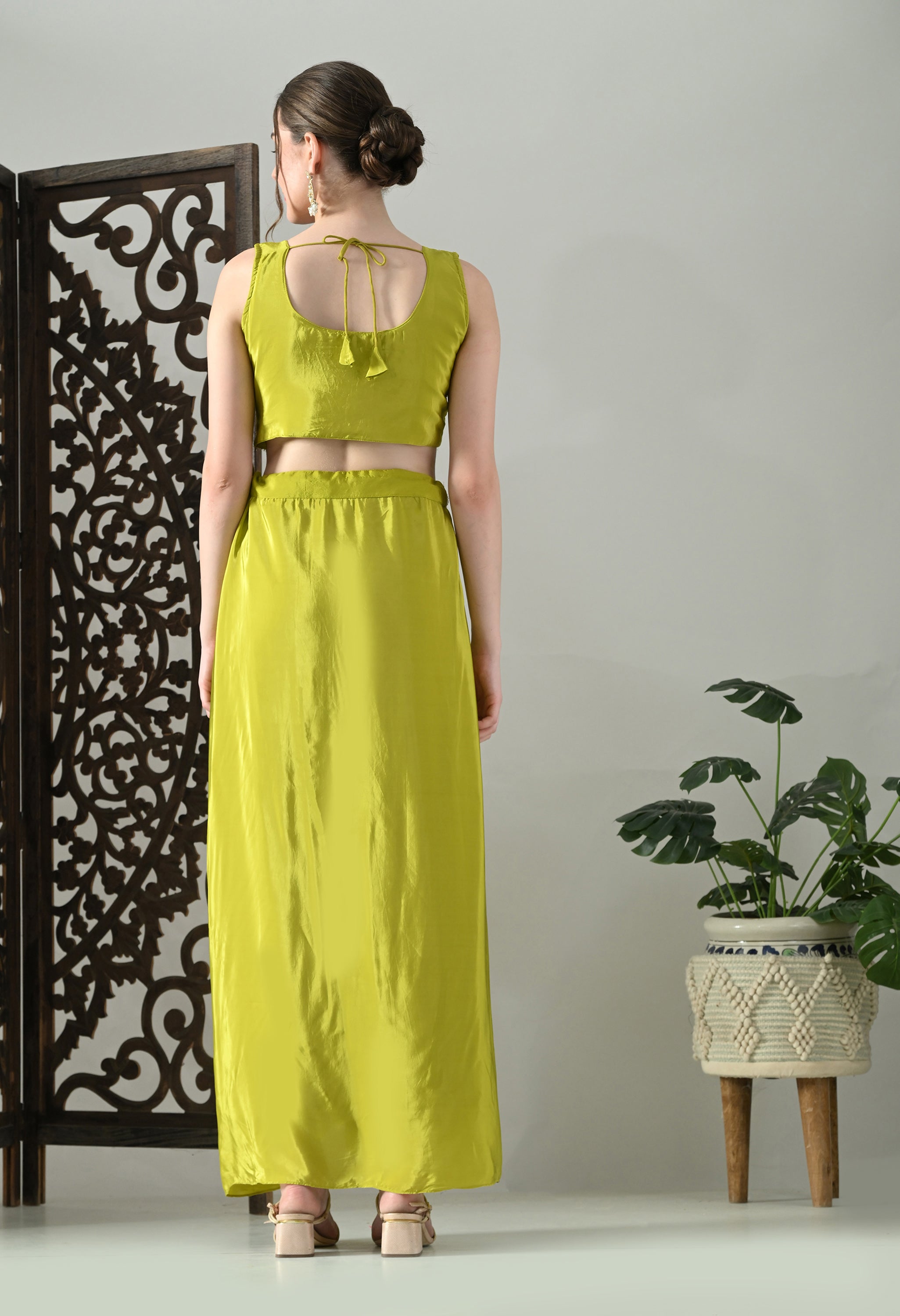 Lime-Green Indo-Western Cape Outfit- Set of 3
