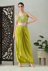 Lime-Green Indo-Western Cape Outfit- Set of 3