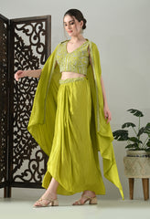 Lime-Green Indo-Western Cape Outfit- Set of 3
