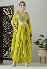Lime-Green Indo-Western Cape Outfit- Set of 3
