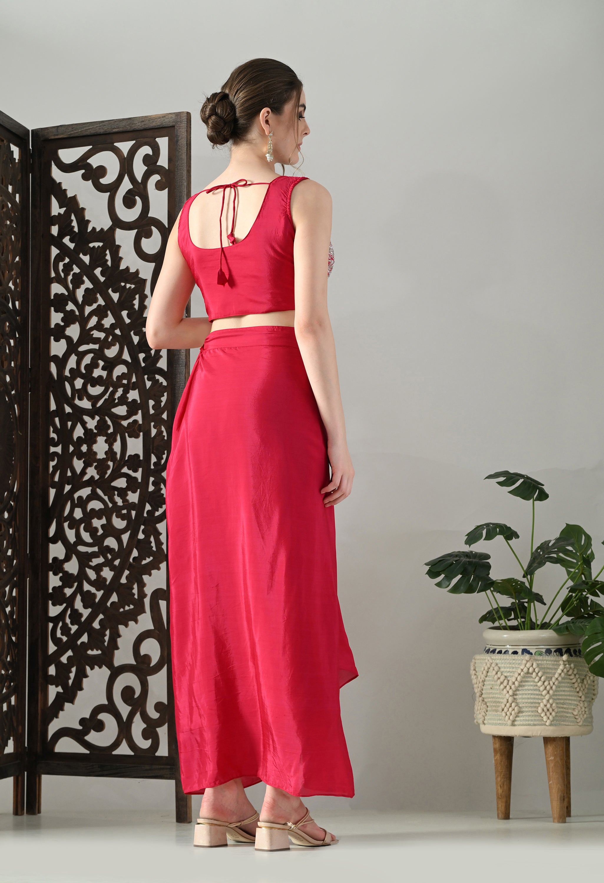 Fuchsia-Pink Indo-Western Cape Outfit- Set of 3