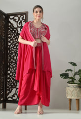 Fuchsia-Pink Indo-Western Cape Outfit- Set of 3