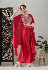Fuchsia-Pink Indo-Western Cape Outfit- Set of 3