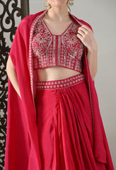 Fuchsia-Pink Indo-Western Cape Outfit- Set of 3