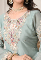 Powder Blue Chinon Embroidered Sharara Suit- Set of 3