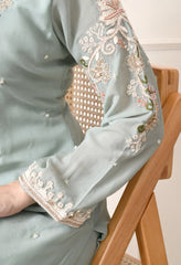 Powder Blue Chinon Embroidered Sharara Suit- Set of 3