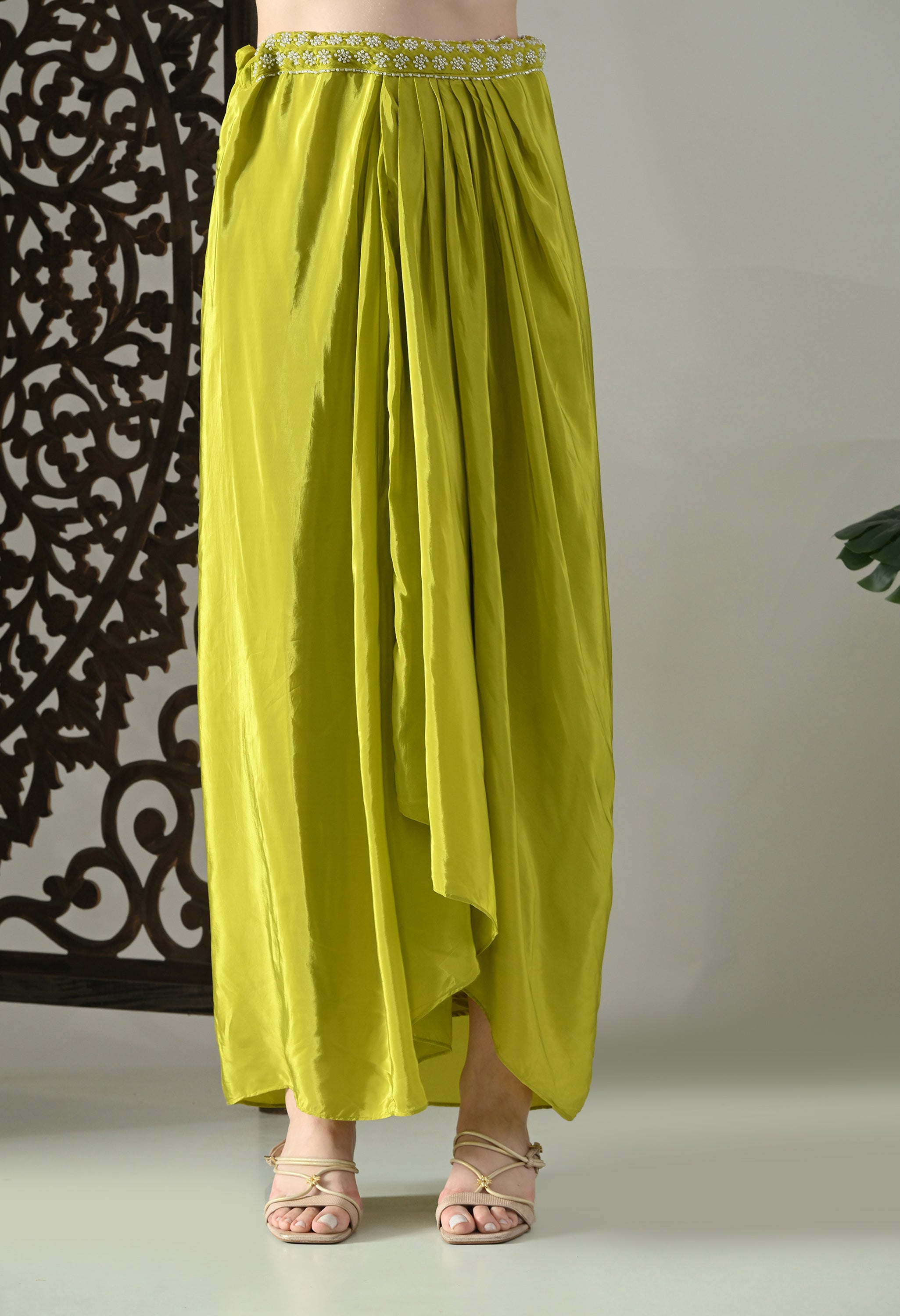 Lime-Green Indo-Western Cape Outfit- Set of 3