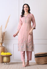 Blush Pink Tissue Shimmer Hand Embroidered Suit- Set of 3