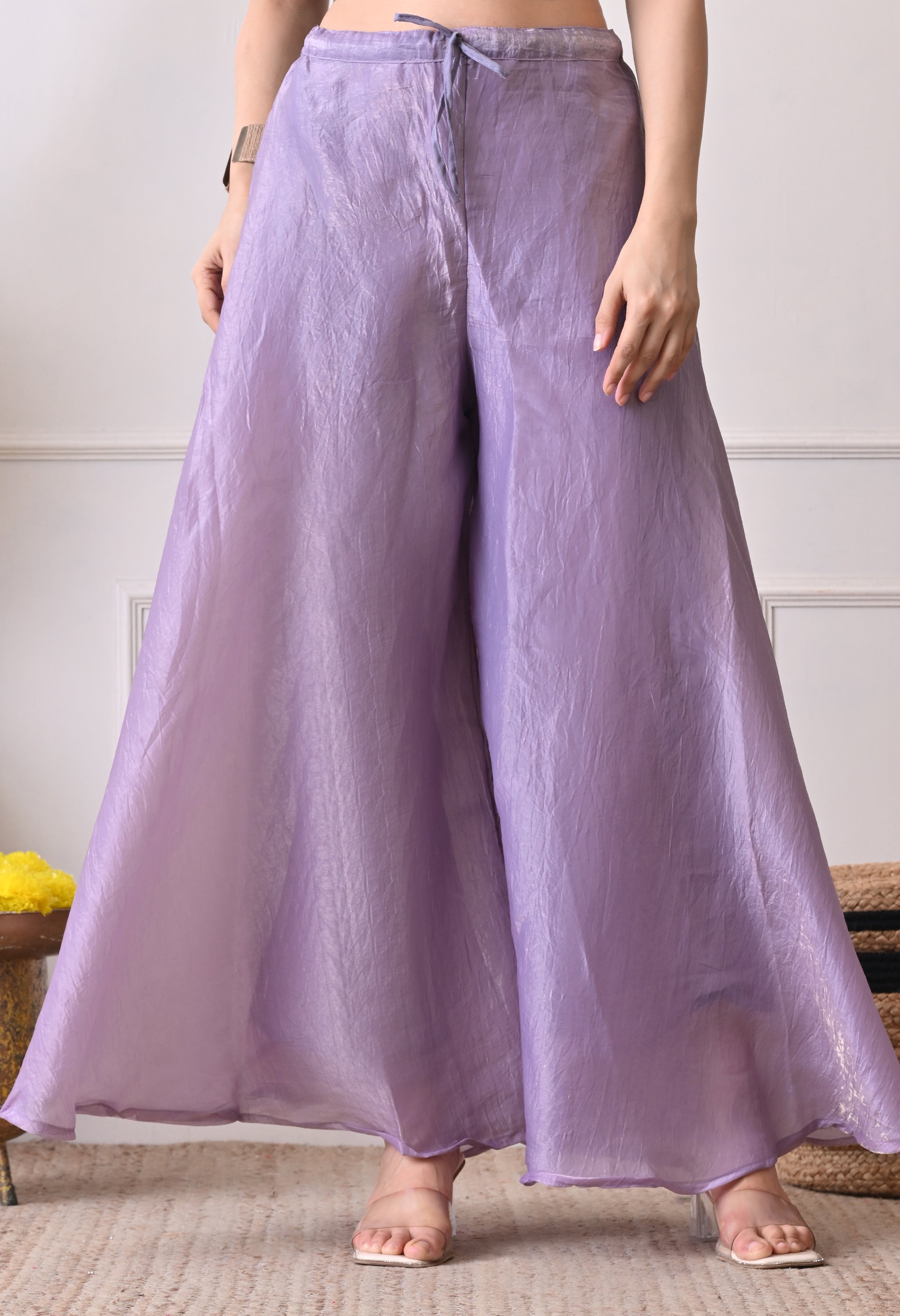 Lavender Crush Organza Beads Sequin Embroidered Sharara Suit - Set of 3