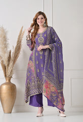 Lavender Crush Tissue Zari Embroidered Suit - Set of 3