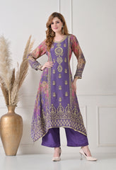 Lavender Crush Tissue Zari Embroidered Suit - Set of 3