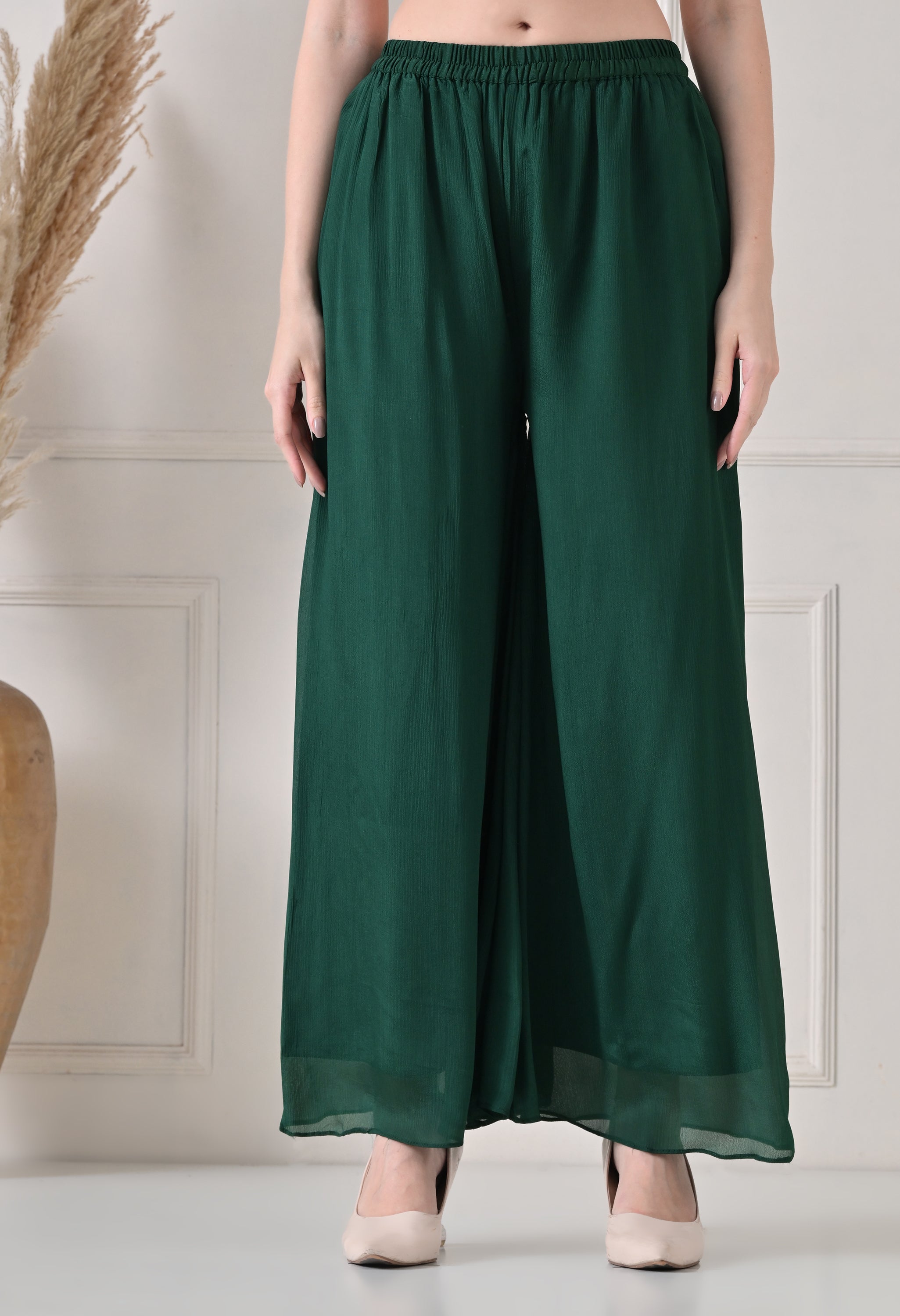 Bottle Green Chinon Dabka Work Sharara Suit - Set of 3