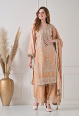 Golden Chinon Zari Sequin Work Sharara Suit- Set of 3
