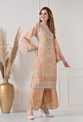 Golden Chinon Zari Sequin Work Sharara Suit- Set of 3