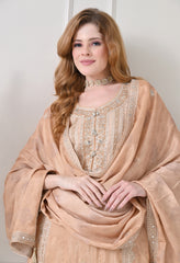 Golden Chinon Zari Sequin Work Sharara Suit- Set of 3