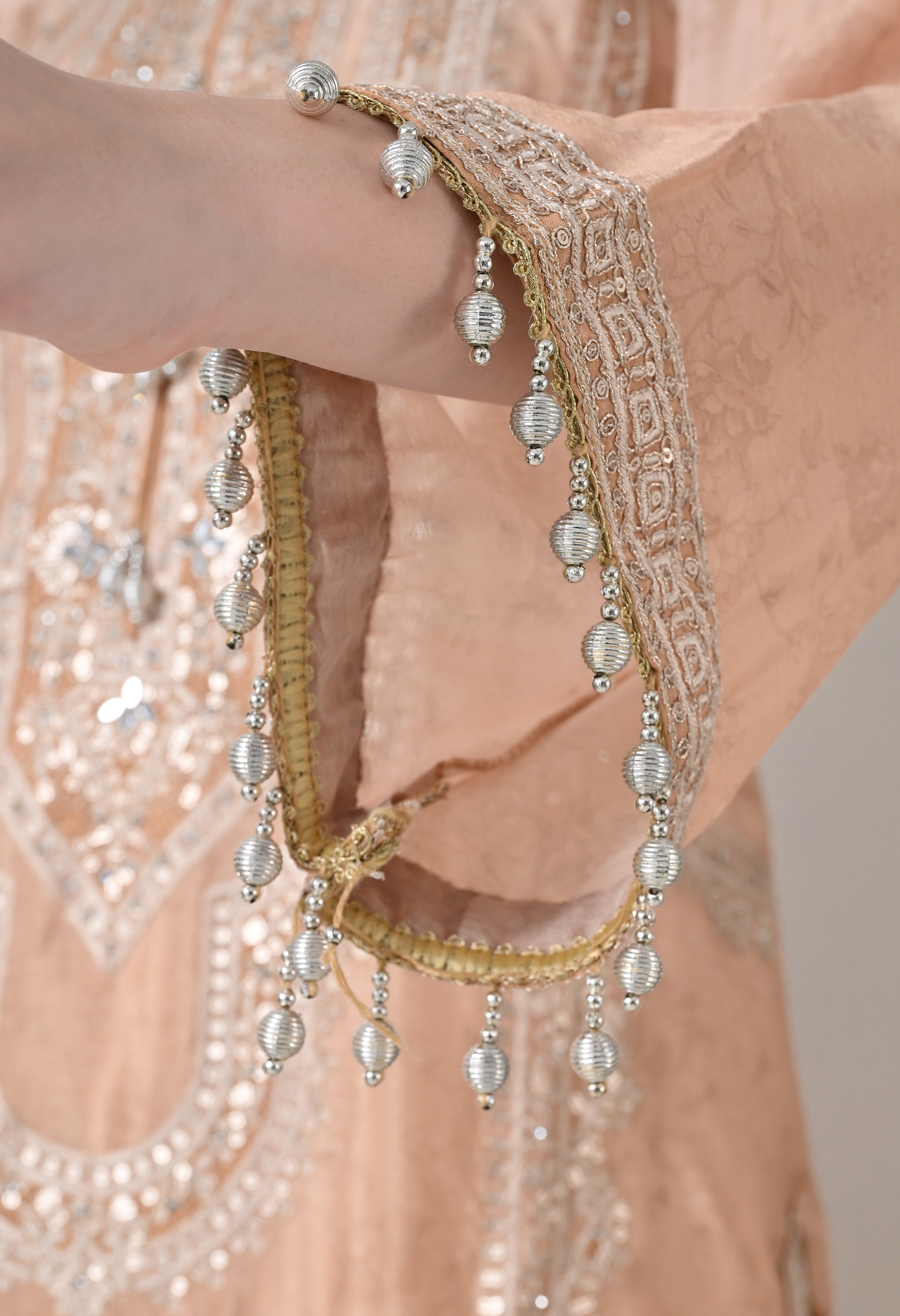 Golden Chinon Zari Sequin Work Sharara Suit- Set of 3