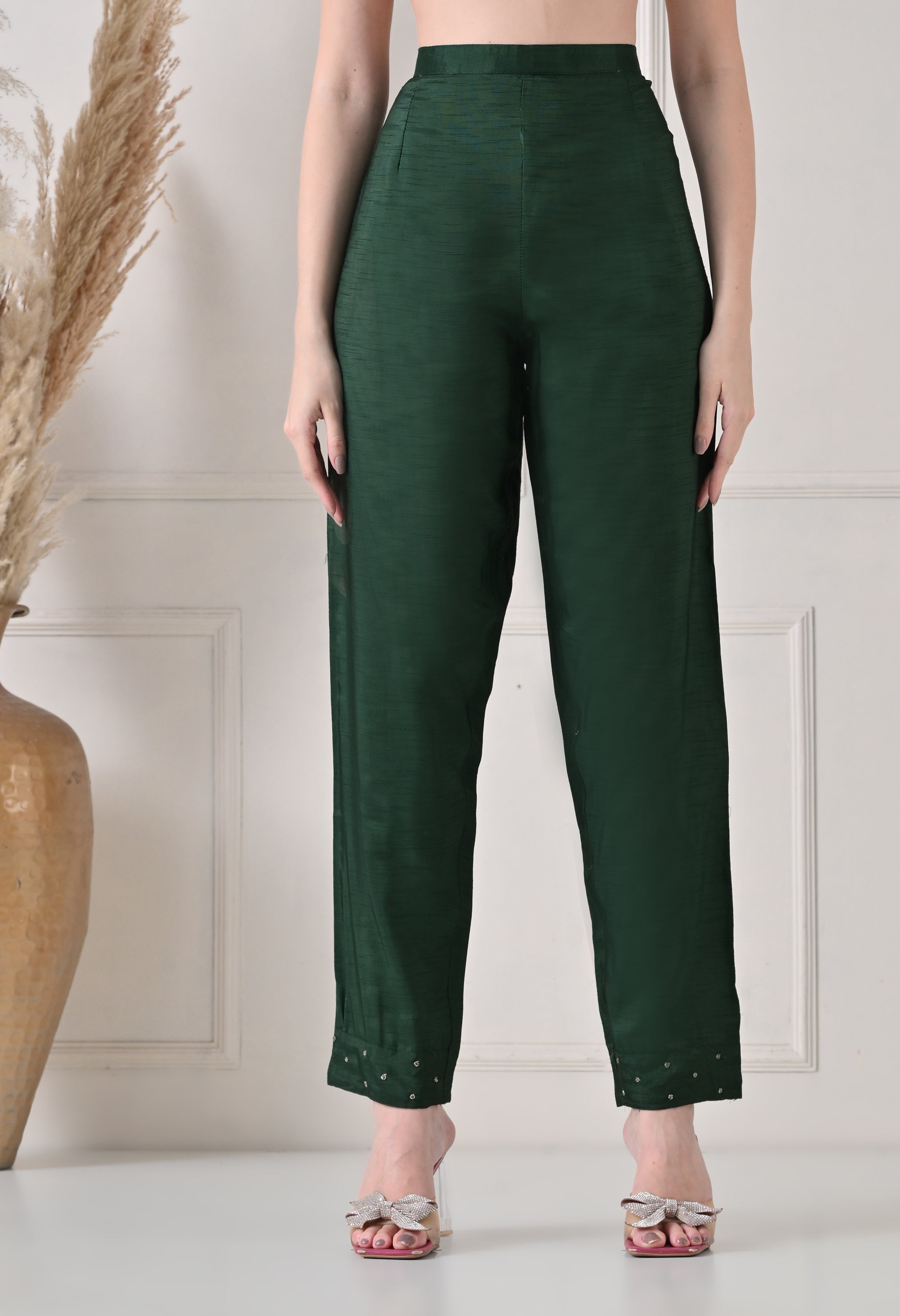 Bottle Green Silk Dabka Work Suit- Set of 3