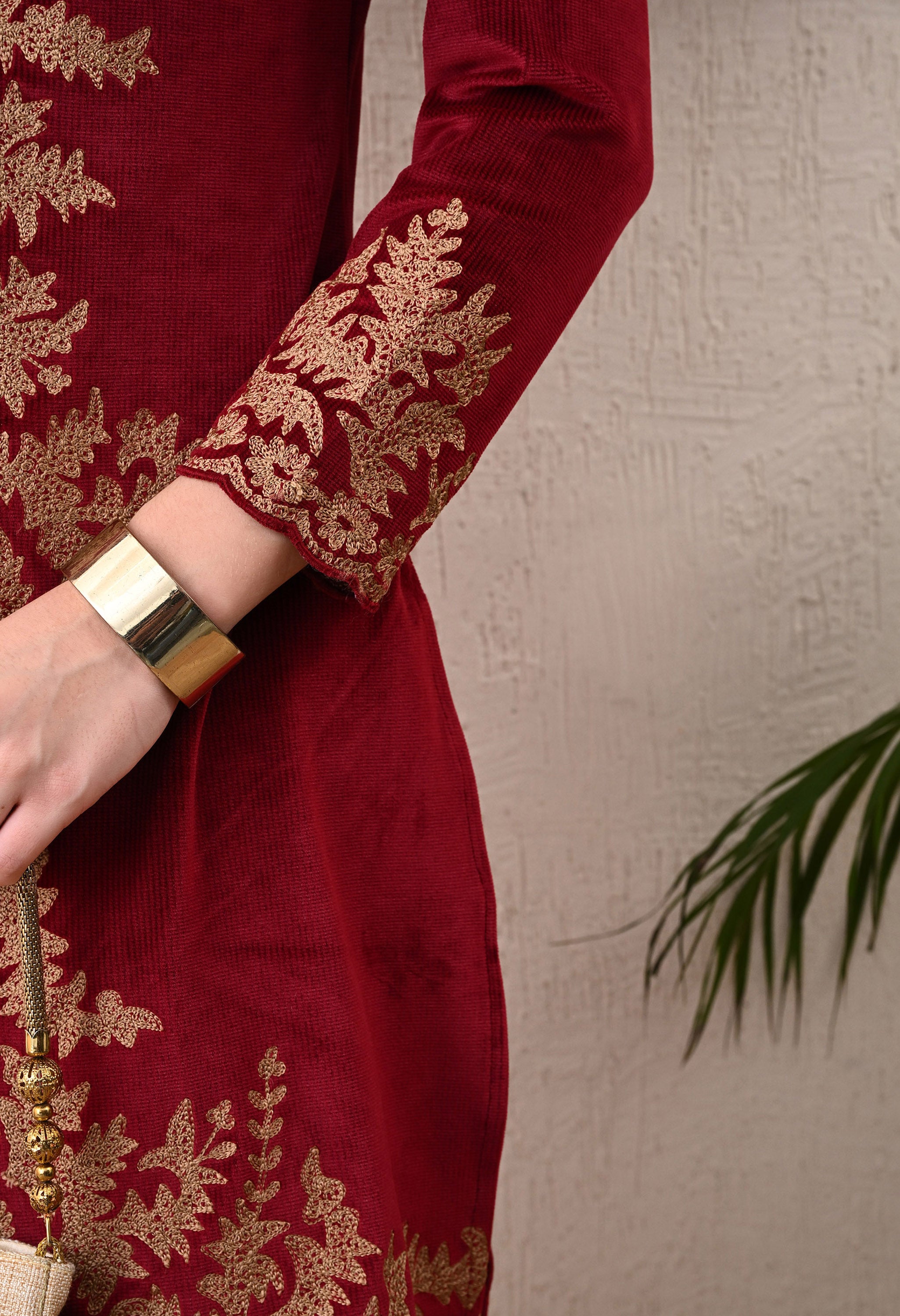 Red Velvet Kashmiri Embroidered - 2 Piece Set
